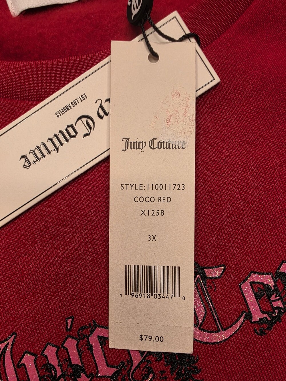 NWT Juicy Couture Coco Red Gothic Logo Cropped Sweatshirt 3X - Picture 8 of 10